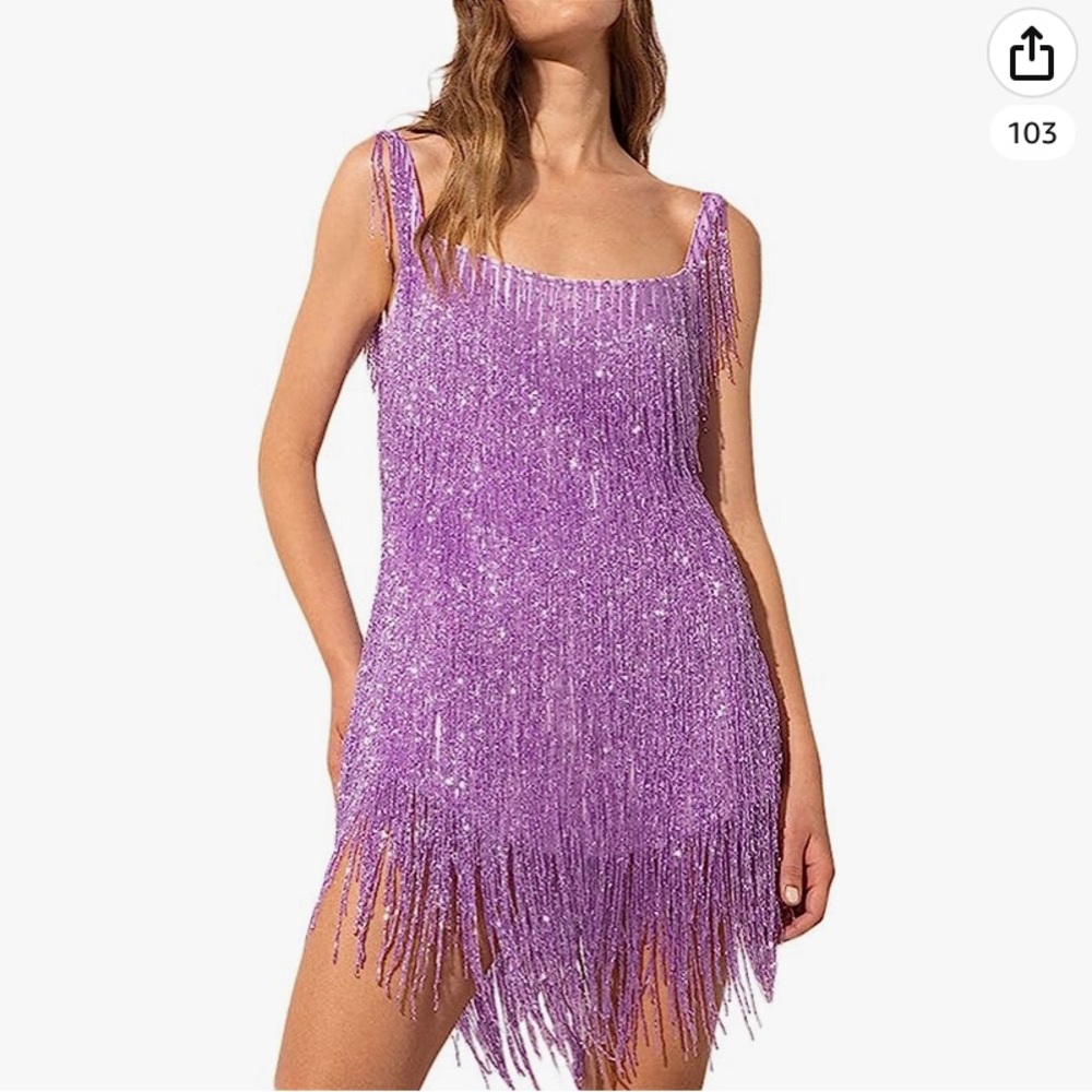 Purple Fringe Glitter Dress